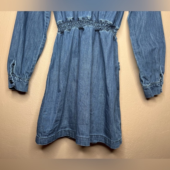 Silvian Heach Denim Cargo 100% Cotton Mini Dress Shirred Waist Button Up Size XS - Picture 16 of 16